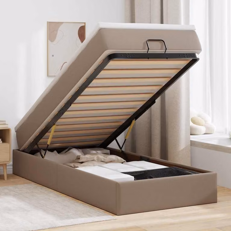 Letto Pouf con Materasso vidaXL in Similpelle con Base a Sollevamento, L/P/H: 90 x 190 x 23,5 cm, Beige o Bianco