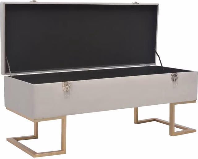 Panca con contenitore Design Mania in velluto grigio con dettagli oro, L: 105 cm