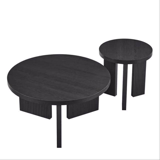 Set di 2 tavolini da caffè rotondi REDOM in MDF nero opaco con design minimalista