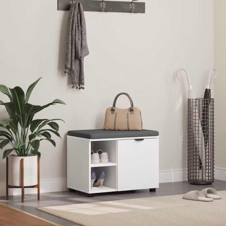 Panca per ingresso con cuscino e porta scarpe vidaXL, Bianco, L: 60 cm, P: 38 cm, H: 46 cm