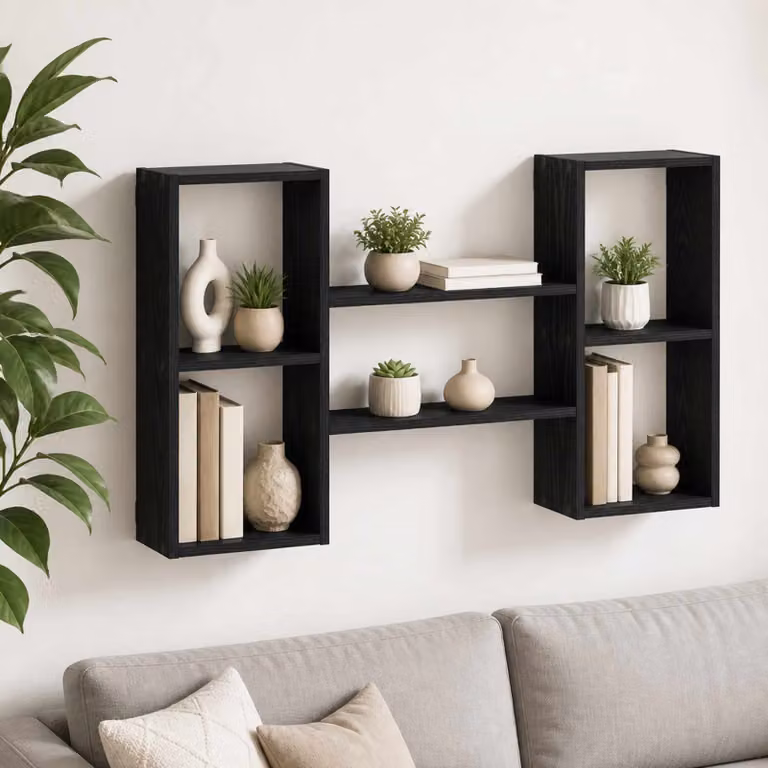 Scaffale da parete moderno vidaXL in MDF, Rovere Nero, L: 102 cm, P: 17 cm, H: 59 cm