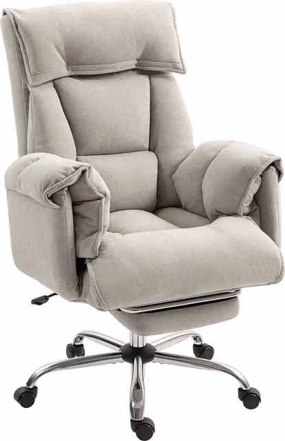Sedia da ufficio reclinabile HOMCOM in tessuto grigio con poggiapiedi e poggiatesta, L/P/H: 75 x 77 x 110-118 cm