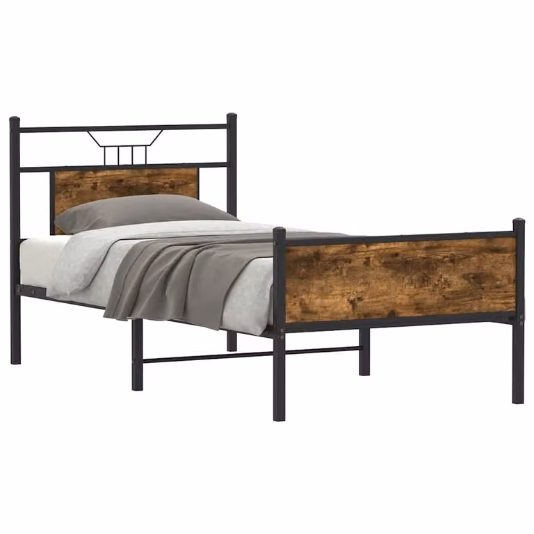 vidaXL Giroletto senza Materasso in Rovere Fumo e Metallo, L 80 x P 200 cm