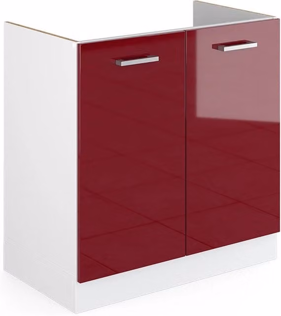 Mobile lavello cucina R-Line Vicco rosso lucido e bianco con ante a battente L: 80 cm, P: 46 cm, H: 81,6 cm