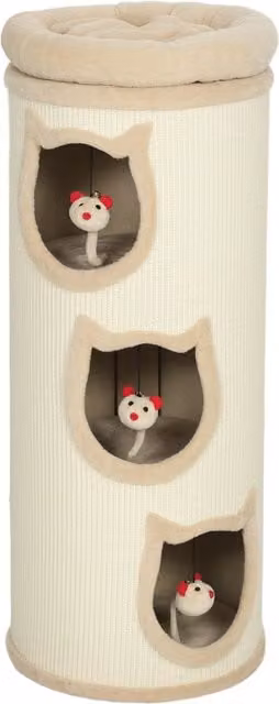 Torre Tiragraffi per Gatti PawHut con 3 Casette, Lettino Superiore Rimovibile e Lavabile e Corda in Sisal, Beige, Altezza: 96 cm