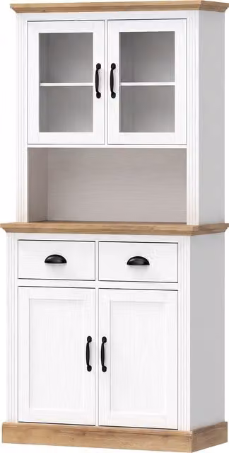 Buffet alto da cucina HOMCOM bianco con 2 ante in vetro, 2 cassetti e ripiani regolabili