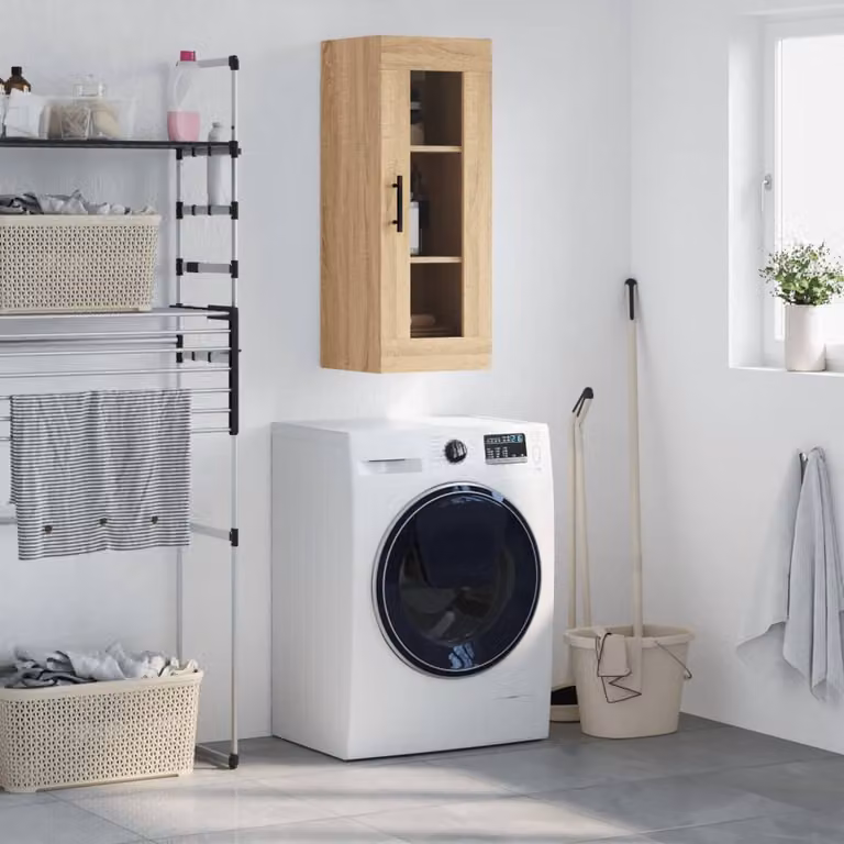 Mobile a parete vidaXL in legno e vetro con ante in vetro, colore marrone rovere, L: 34,5 cm, P: 34 cm, H: 90 cm