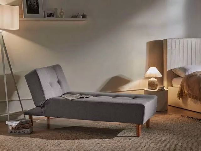 Chaise longue BELIANI grigia in tessuto con stile scandinavo e funzione letto reversibile L/P/H: 178 x 75 x 80 cm