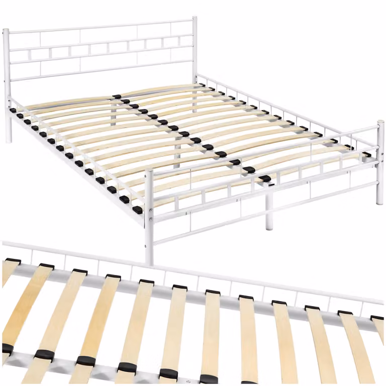 Letto moderno TecTake GmbH in legno di pino laccato bianco con rete a doghe elastiche L/P/H: 200 x 140 x 76 cm
