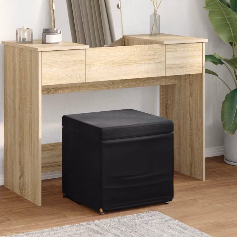 Pouf vidaXL Nero in Velluto e Legno con Design Minimalista L/P/H: 41 x 41 x 40 cm