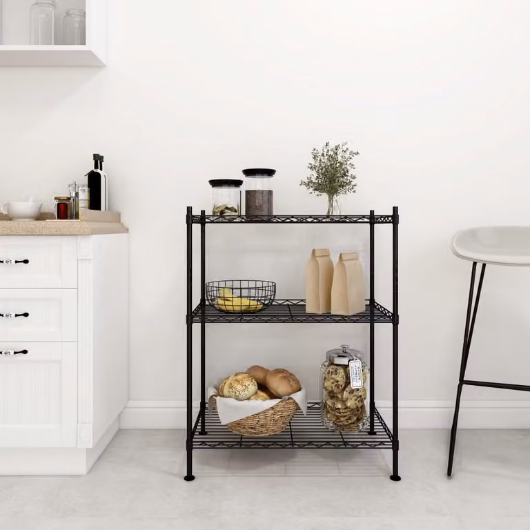 Scaffale a 3 Livelli vidaXL in Metallo Nero con Ripiani Regolabili L: 60 cm, P: 35 cm, H: 76 cm