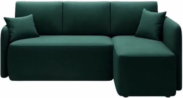 Divano ad angolo moderno MEUBLORAMA collezione HEDSON in tessuto verde, con funzione letto, poggiatesta regolabile e cuscini inclusi, L/P/H: 206 x 150 x 89 cm