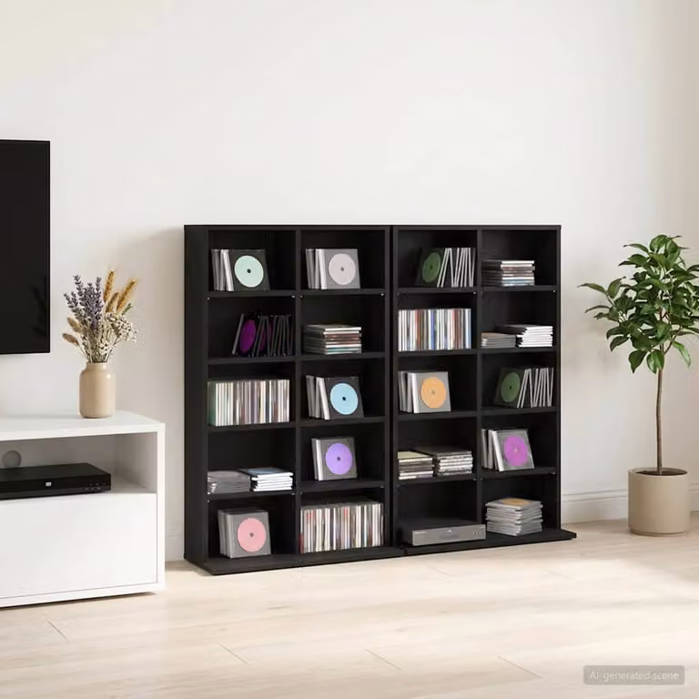 Set di 2 mobili porta CD vidaXL Rovere Nero con ripiani regolabili, L 65 cm, P 23,5 cm, H 97,5 cm