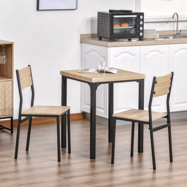 Set tavolo e 2 sedie Mivray in MDF e metallo nero per cucina e sala da pranzo, L/P/H: 150 x 60 x 76 cm