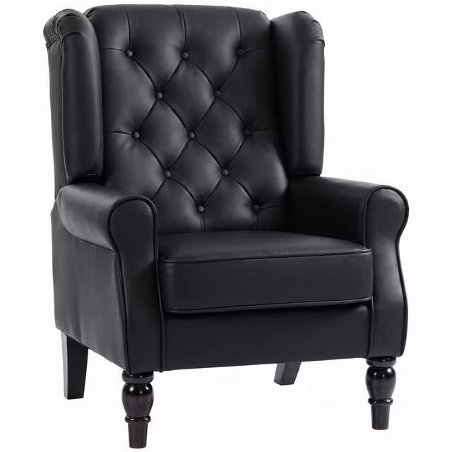 Poltrona Lounge HOMCOM in Pelle PU con Braccioli e Gambe in Legno di Eucalipto, Nero
