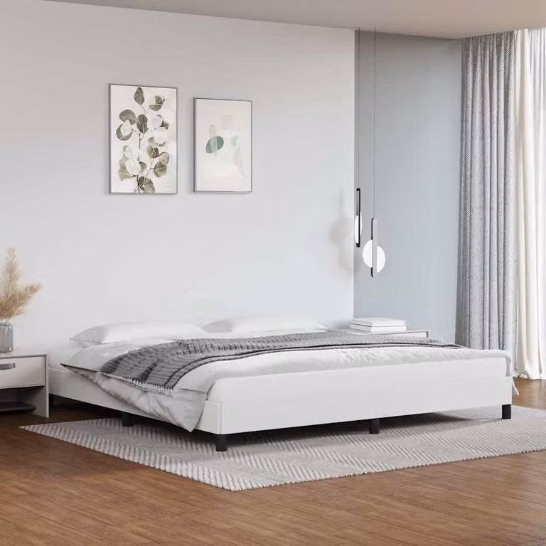 Giroletto vidaXL in similpelle bianco con doghe in legno L/P: 200 x 200 cm