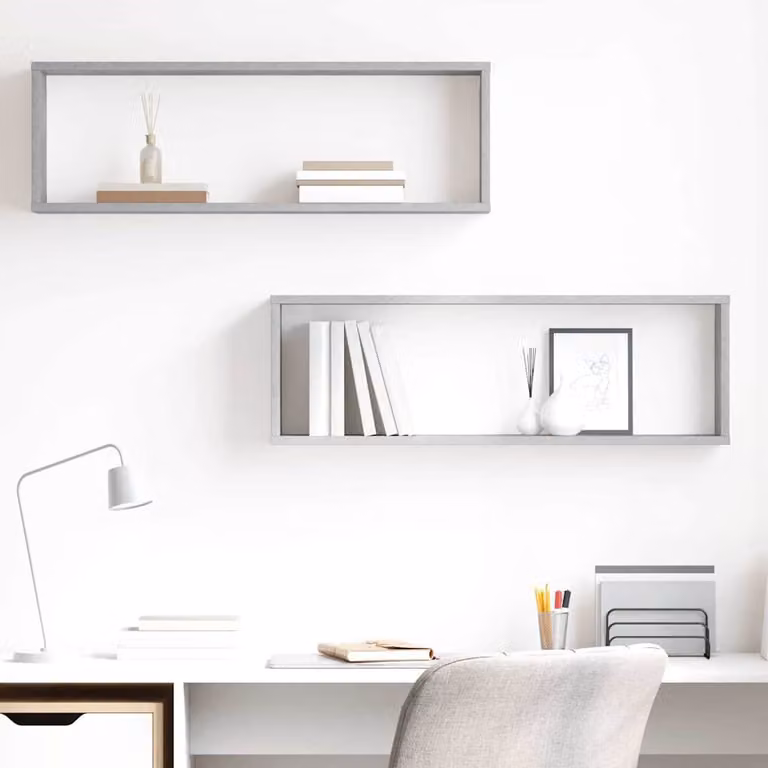 Set di 2 mensole a parete a forma di cubo vidaXL in legno, colore grigio cemento, L: 80 cm, P: 15 cm, H: 26,5 cm