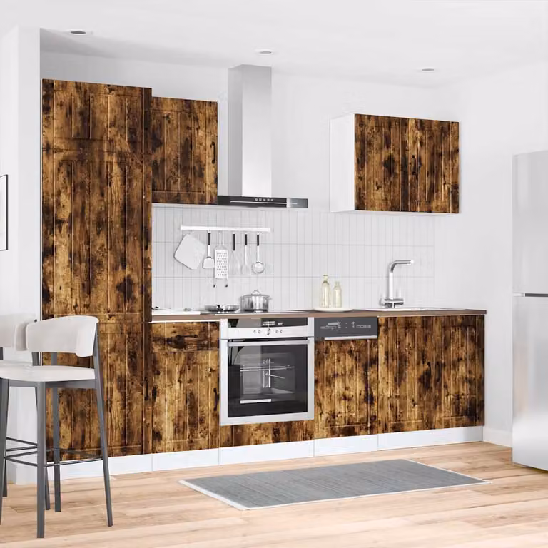 Set di mobili da cucina moderno vidaXL Lucca in 7 pezzi, Rovere Fumo, L/P/H: 207 x 60 x 57 cm