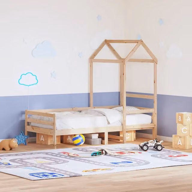 Dormeuse per bambini vidaXL in legno massello di pino con tetto e stile rustico L/P/H: 200 x 80 x 203,5 cm