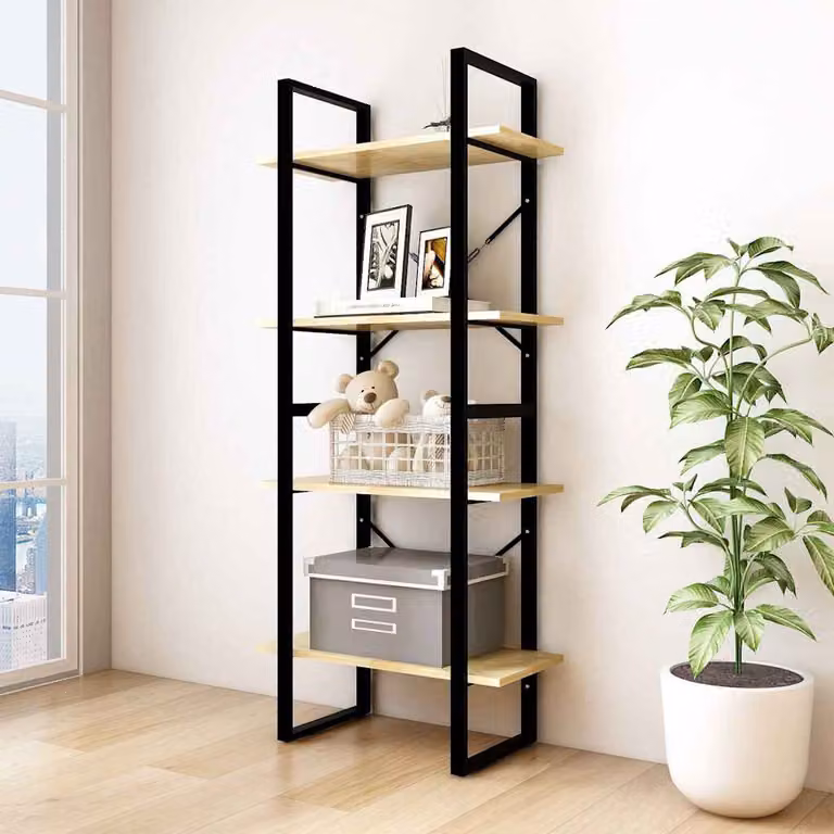 Libreria industriale vidaXL con 4 ripiani in legno di pino e metallo, L: 60 cm, P: 30 cm, H: 140 cm