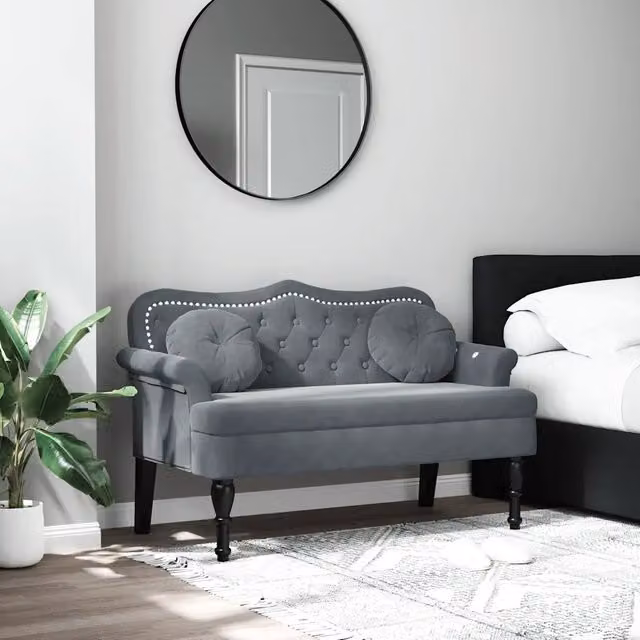 Panca Design Mania in Velluto Grigio con Cuscini L: 120,5 cm, P: 65 cm, H: 75 cm