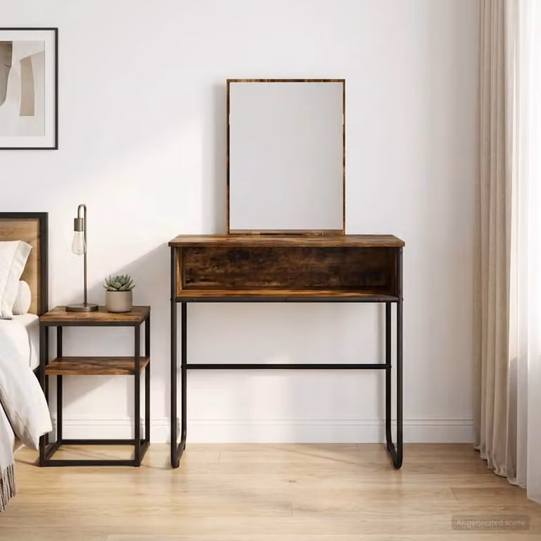 vidaXL Tavolo da Trucco Moderno con Scaffale in Rovere Fumo, L 81 cm x P 40 cm x H 131 cm