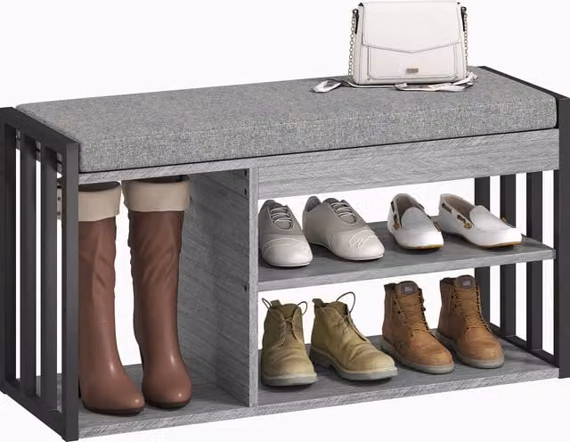 Scaffale per scarpe HOMCOM con panca a 3 livelli, mobile porta scarpe moderno per ingresso, corridoio o camera da letto, Grigio