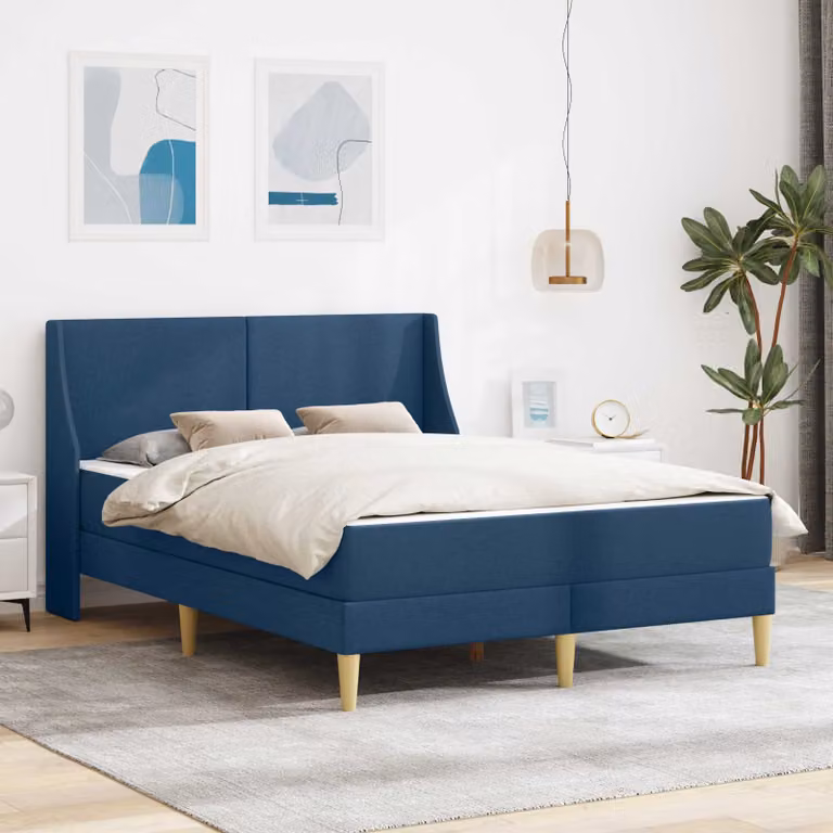 Letto moderno con materasso e testiera imbottita vidaXL in poliestere e legno, colore blu