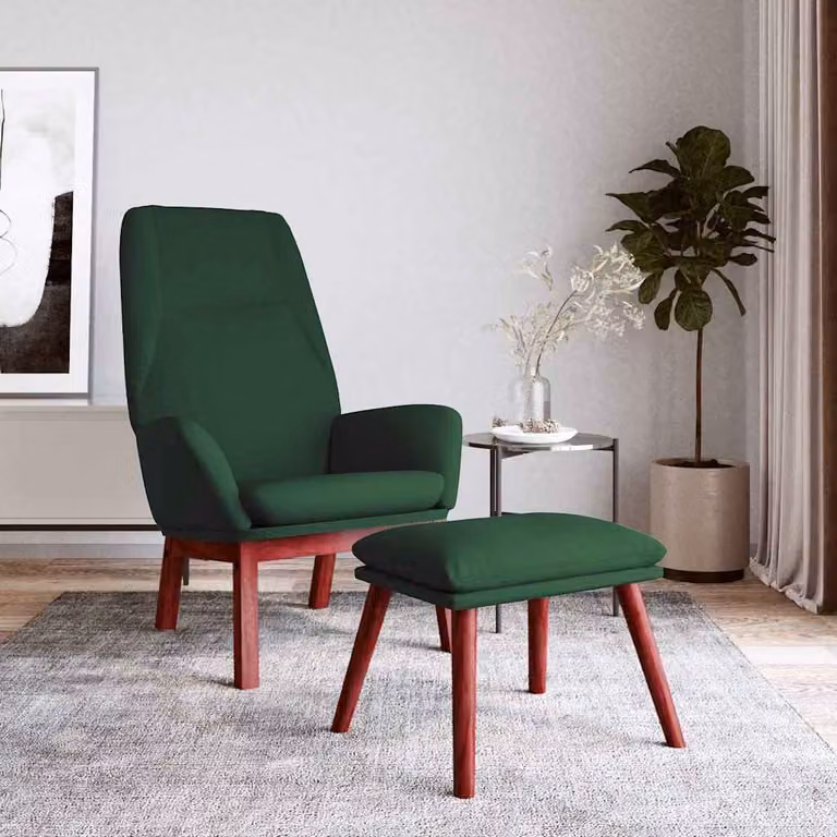 vidaXL Poltrona Relax con Poggiapiedi Verde in Tessuto e Struttura in Metallo e Legno
