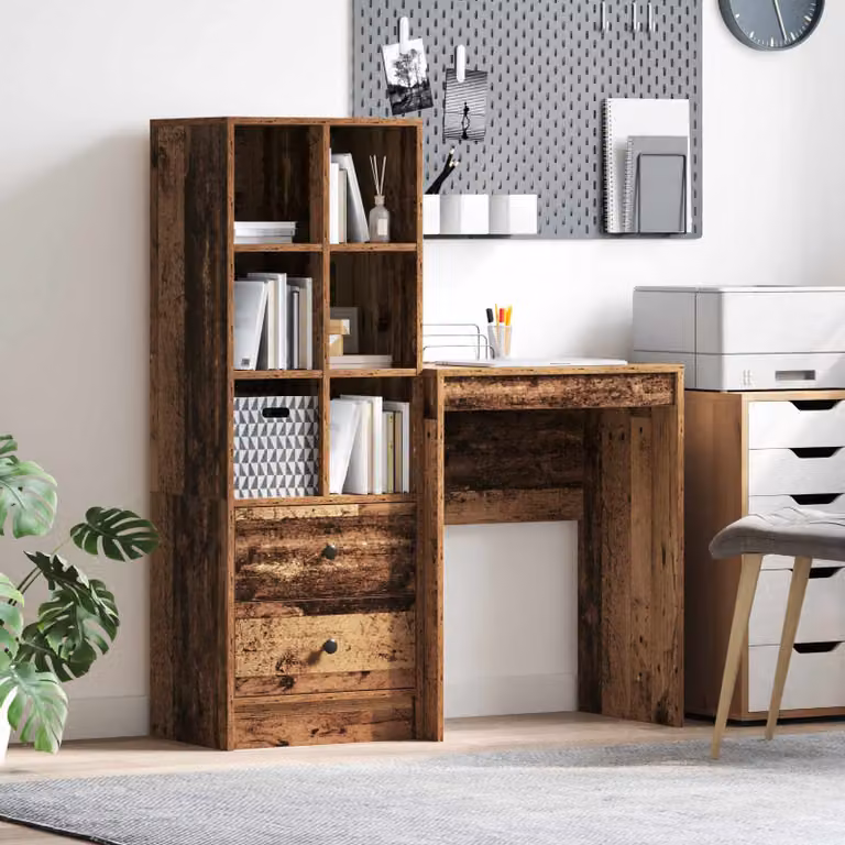 Set di 2 Scrivanie moderne vidaXL in legno e MDF color marrone, L: 105,5 cm, P: 34 cm, H: 127 cm