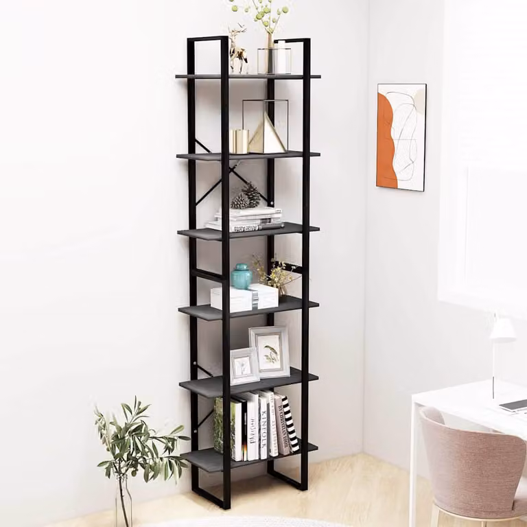 Set di 2 scaffali vidaXL in legno massello di pino e metallo, grigio e nero, da appendere al muro, L: 60 cm, P: 30 cm, H: 210 cm