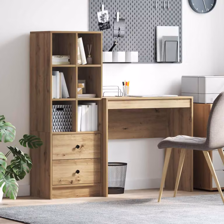 Set di 2 Scrivanie e Scaffali Moderni vidaXL in Legno e MDF Laminato Marrone L: 125,5 cm, P: 40 cm, H: 127 cm