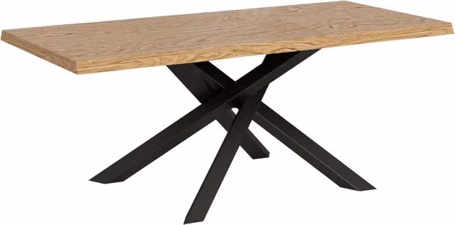 Tavolo fisso rettangolare Bs Com in rovere con bordo live edge e gambe a X antracite L: 200 cm, P: 90 cm, H: 75 cm