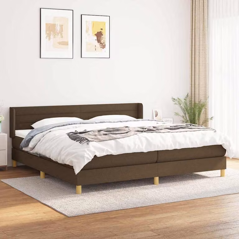 vidaXL Giroletto a Molle con Materasso Ibrido in Tessuto Marrone e Bianco L/P/H: 200 x 203 x 88 cm