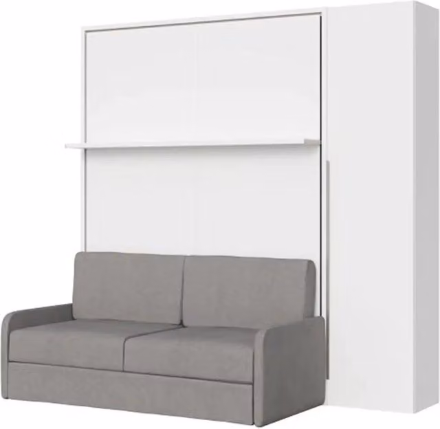 Letto matrimoniale a scomparsa Itamoby Versia con divano, mensola e armadio a 1 anta destra, colore bianco, L/P: 160 x 200 cm