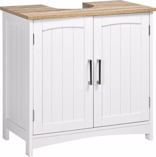 Mobile Sotto Lavabo da Bagno kleankin con 2 Ante e Ripiano Regolabile, Legno e Bianco, L: 60 cm, P: 33 cm, H: 60 cm