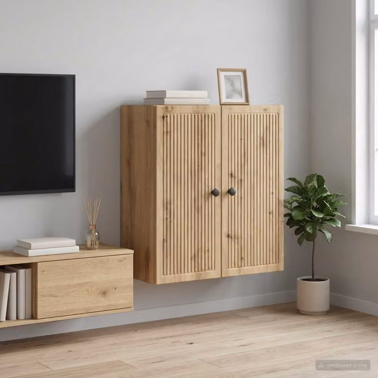 Mobiletto a muro vidaXL in stile vintage marrone con ante a battente e ripiani interni, L: 59 cm, P: 31 cm, H: 60 cm