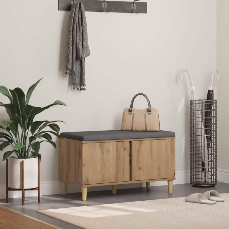 vidaXL Panca porta scarpe moderna in legno color rovere marrone L: 80 cm, P: 38 cm, H: 46 cm