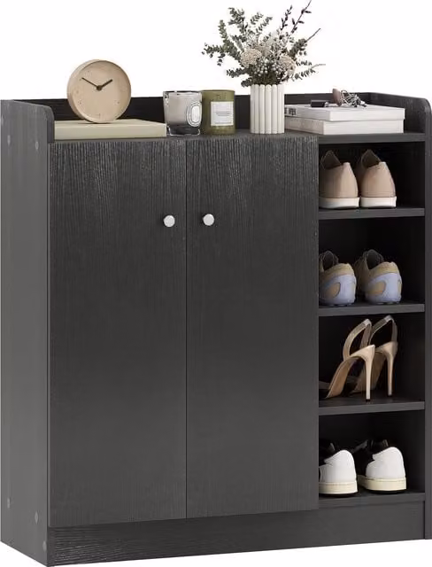Scarpiera da ingresso Homcom in legno con 2 ante e 3 ripiani, Nero, L: 83 cm, P: 30 cm, H: 90 cm