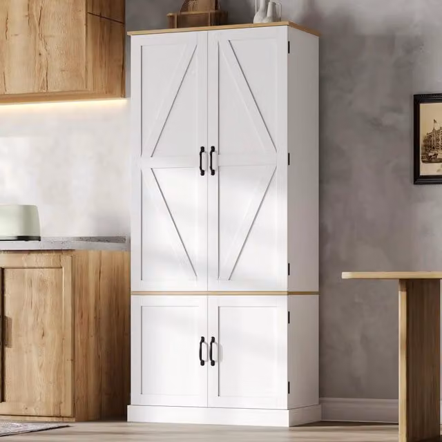 Mobile colonna da cucina Mivray in MDF bianco opaco con 2 cassetti, ripiani regolabili e luce integrata L/P/H: 80 x 40 x 180 cm
