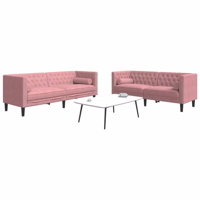 Set di 2 divani Chesterfield vidaXL in velluto rosa con cuscini inclusi