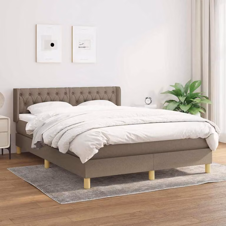 vidaXL Letto Ibrido con Giroletto a Molle e Materasso in Tessuto Beige e Bianco, L/P/H: 147 x 193 x 88 cm