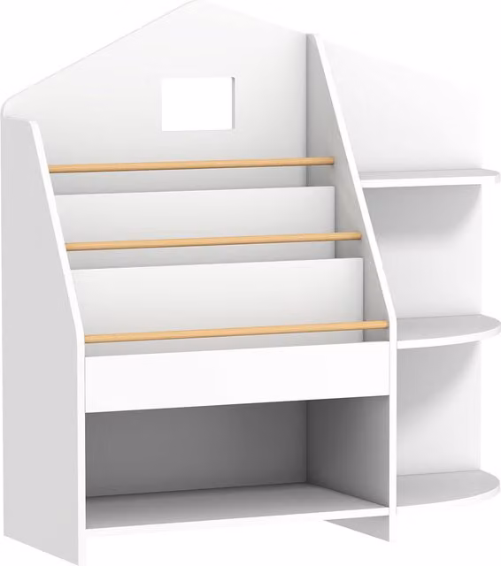 Libreria per bambini AIYAPLAY con 7 ripiani per libri e giocattoli, bordi arrotondati, Bianco