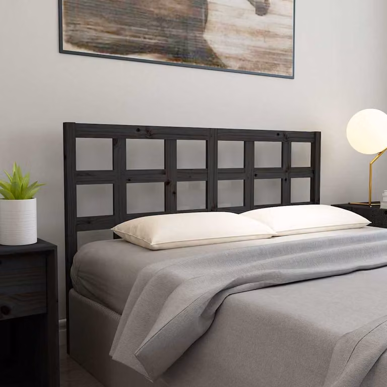 Testiera per letto vidaXL in legno massello di pino nero, stile rustico, L: 165,5 cm, P: 4 cm, H: 100 cm
