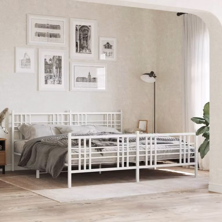 vidaXL Giroletto con Testiera e Pediera in Metallo Bianco L: 198 cm, P: 207 cm, H: 90 cm