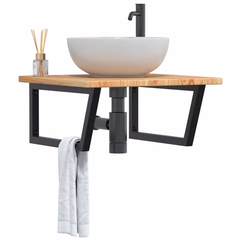 vidaXL Ripiano a Parete per Lavabo Moderno in Rovere e Metallo, Marrone e Nero, L: 60 cm, P: 25 cm, H: 3 cm