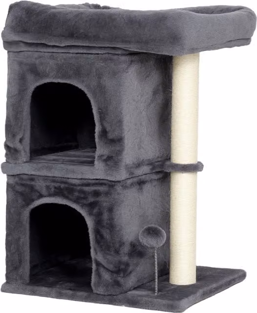 Torre per Gatti PawHut Grigio Scuro con 2 Casette, Lettino e Palo in Sisal per Animali fino a 7 kg