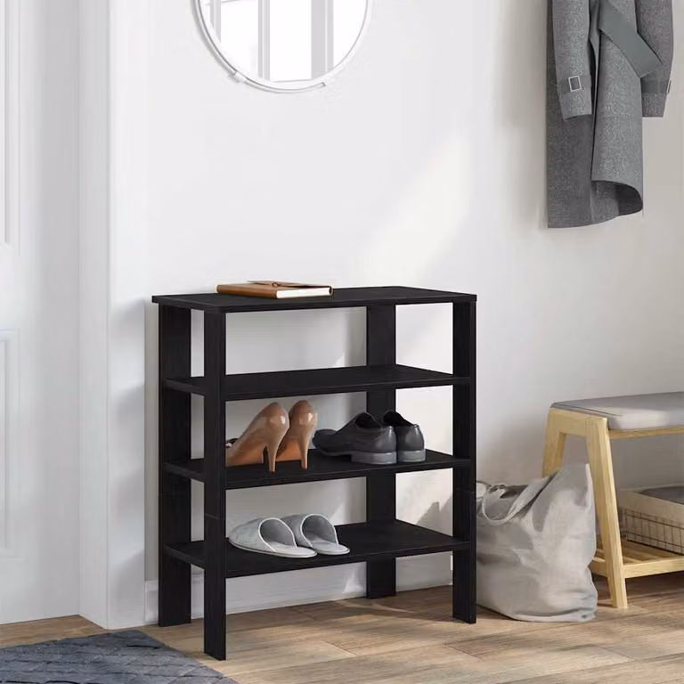 Scarpiera nera vidaXL con ripiani interni in MDF, design minimalista da appendere al muro, L 61 cm x P 32 cm x H 70 cm