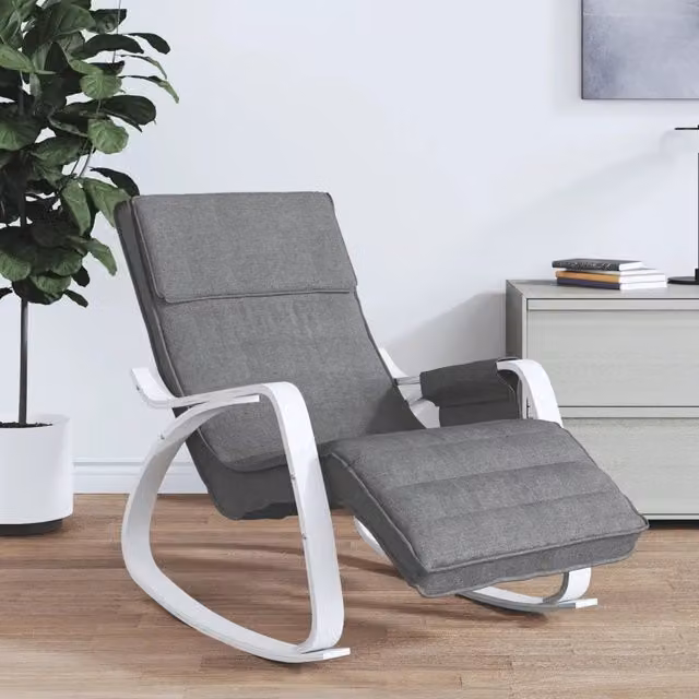 Sedia a dondolo moderna vidaXL in tessuto grigio e legno di betulla per soggiorno o camera da letto