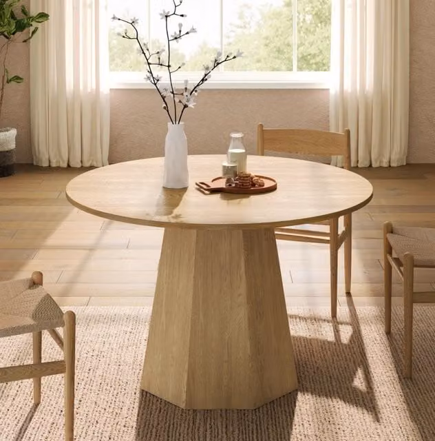 Tavolo da pranzo rotondo MODFU in MDF laminato marrone con stile scandinavo, Diametro: 120 cm